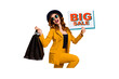 © deagreez - Composite artwork sketch image collage of black friday sale promotion discount placard sell young lady style suit eyewear hat arm hold bag