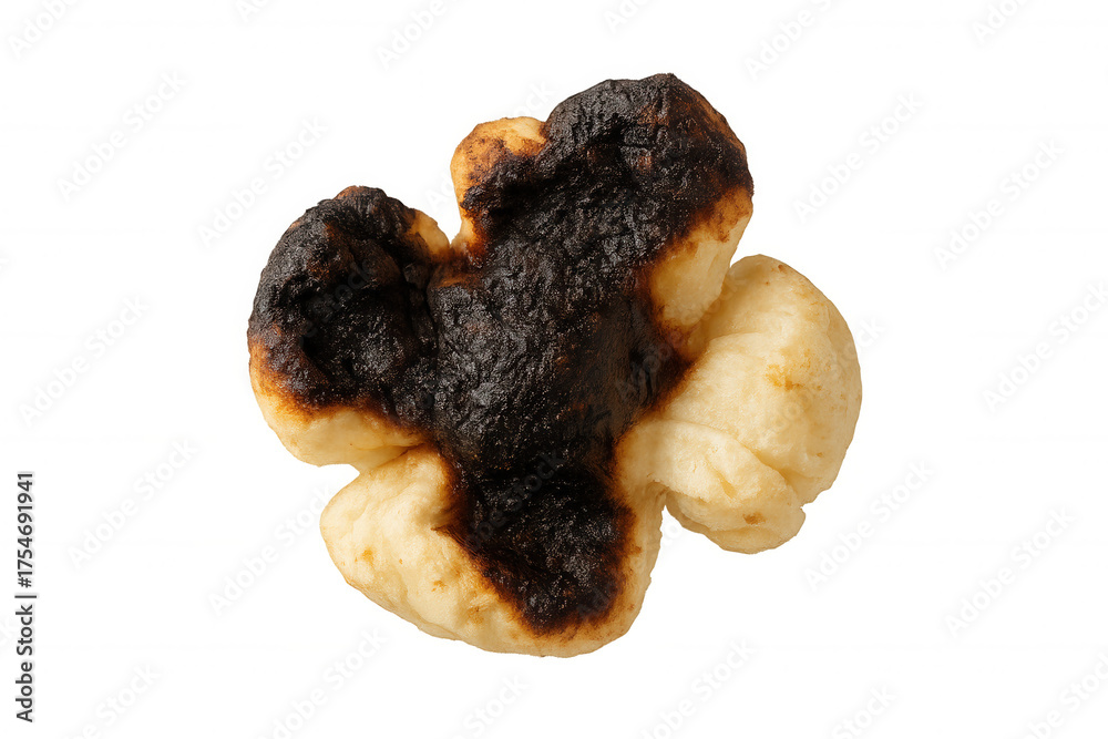 Burnt popcorn kernel showing cooking mistake, overcooked snack failure ...