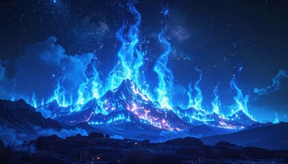 Wall Mural - Abstract blue light of stars and nebulae glow in the dark night sky