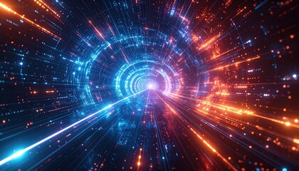 Wall Mural - Digital energy lights illuminate the fractal cyberspace grid with an abstract, technological wave pattern