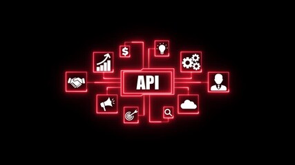 API connection network technology business icons glowing  neon on black background digital. Business, Technology, Internet and network concept.