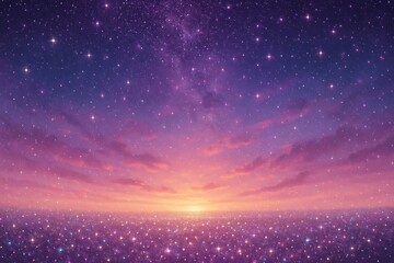 Wall Mural - Vibrant cosmic sunset over ocean.