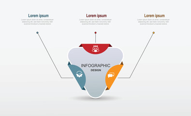 Wall Mural - Design triangle infographic template vector with 3 step line process.