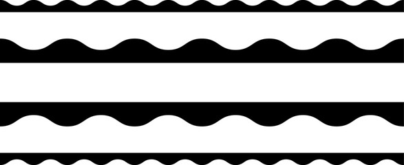 Circular edge seamless border shape set, scalloped border. Seamless vector marine wave decoration pattern isolated on white background.