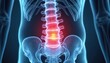 © miss irine - Human backbone pain anatomy. Spinal bone inflammation. Painful waist vertebra condition, red area. Medical 3d render illustration displays spine issues. Injury causes backbone ache. Backbone problems.
