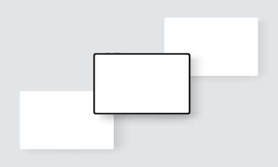 Wall Mural - Horizontal tablet with blank white screens. Vector mockup for showcasing app designs, website layouts, and digital interface presentations