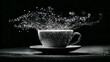 © Mariya Sorvacheva - A white cup on a saucer is a splash of sparks and drops in complete darkness