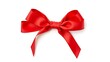 © Chloe - A single red satin ribbon tied in a bow, isolated on pure white, representing elegance and simplicity.