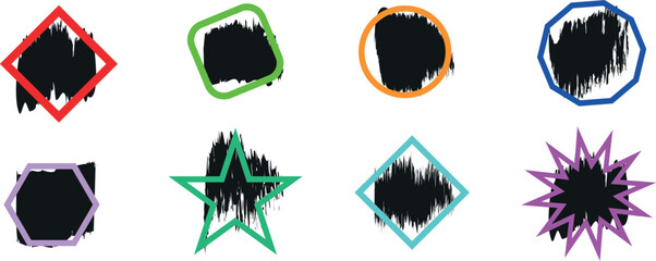 Authentic Hand-Drawn Bold Brush Strokes: Grunge-Inspired Ink Lines, Marker Highlights, and Textured Rectangular Frames