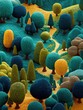 © Roger - A forest landscape seen through an electron microscope with trees and hills made of tiny geometric shapes in vibrant colors