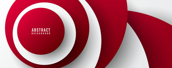 Wall Mural - 3D red white abstract background overlap layer on bright space with circles effect decoration. Modern graphic design element cutout style concept for web banner, art, flyer, card, or brochure cover