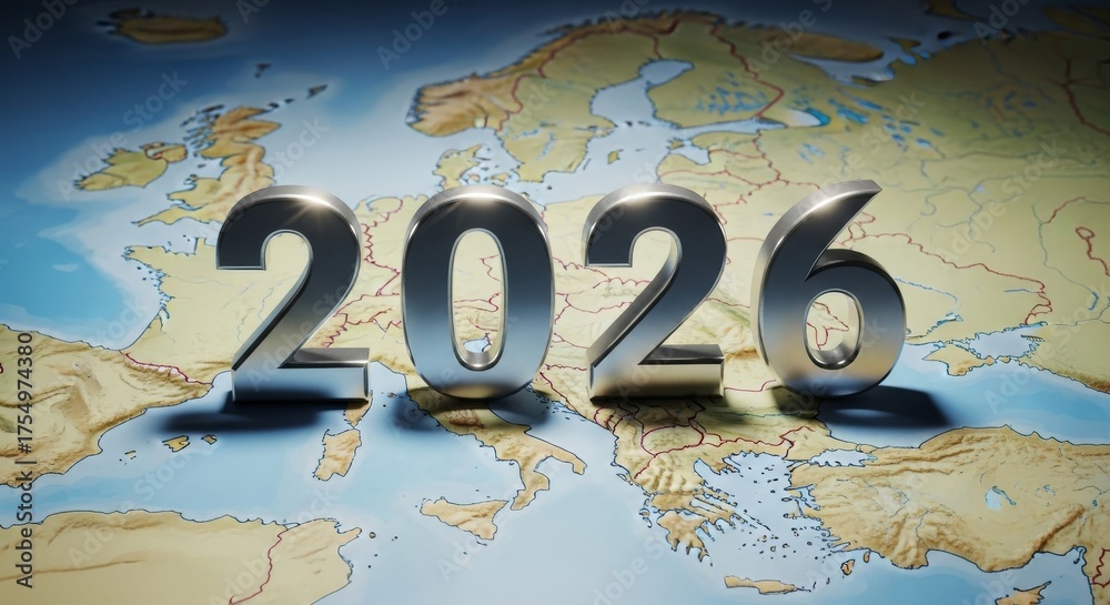 Ilustrace Year 2026 On A Map A 3D Of The Year 2026 On Top Of A Map Of 1000 F 1754974380 