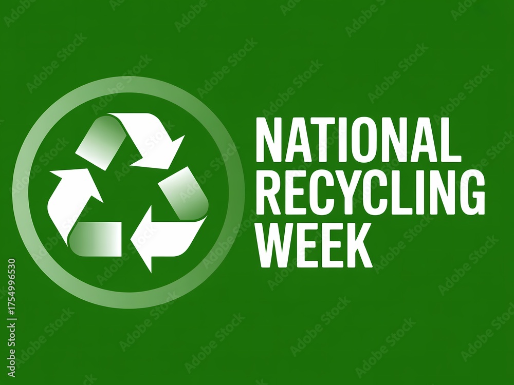 Recycle Week. Sign Celebrate national recycling week with the universal recycling symbol ...