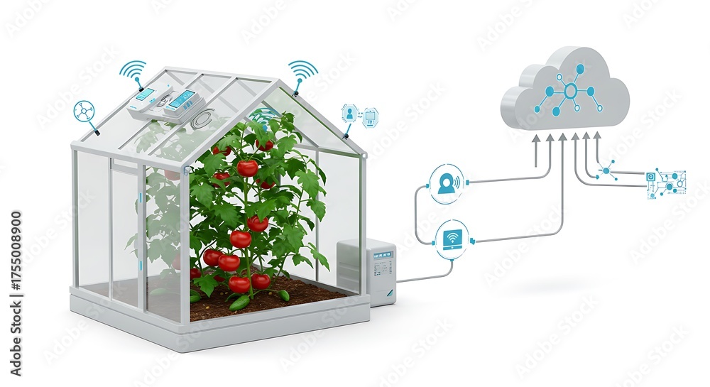 Foto de Stock Smart Greenhouse System with IoT Sensors and Cloud ...