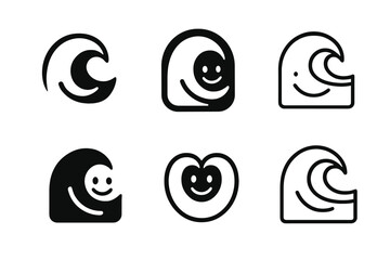 Wall Mural - Friendly Wave Logos. Friendly Wave. Set Logo of Friendly Wave: ocean wave with smile. harmonious logo variations of the same emblematic concept, each with