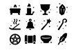 © Viacheslav - Ceremonial Icon Set. Ceremonial Objects. Solid icons set of Ceremonial Objects: altar, candle, chalice, crystal, incense, bell, wand, staff, pentacle, scroll,