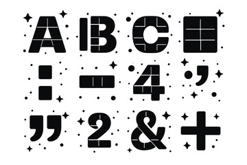Typography Grid Icons. Typography grids. Solid icons set of Typography grids: letter A, letter B, letter C, grid layout, colon, hyphen, number , number ,