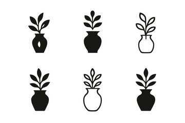 Wall Mural - Vase Logo Variations. Vase. Set Logo of Vase: vase with leafy arrangement. harmonious logo variations of the same emblematic concept, each with different