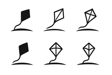 Wall Mural - Kite Logo Variations. Kite Flying. Set Logo of Kite Flying: kite above horizon line. harmonious logo variations of the same emblematic concept, each with