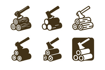 Wall Mural - Chopping Firewood Logos. Chopping Firewood. Set Logo of Chopping Firewood: stacked logs with axe. harmonious logo variations of the same emblematic concept,