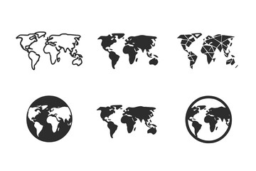 Wall Mural - Diverse Global Map Logos. Global Map. Set Logo of Global Map: world map silhouette. harmonious logo variations of the same emblematic concept, each with