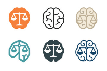 Wall Mural - AI Ethics Logo Variations. Ethical AI coder collectives. Set Logo of AI ethics: brain with ethical nodes. harmonious logo variations of the same emblematic