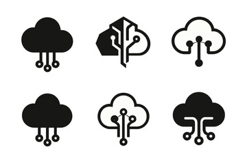 Wall Mural - Tech Logo Variations. Tech Workspace. Set Logo of Tech Workspace: cloud computing symbol on desk. harmonious logo variations of the same emblematic concept,