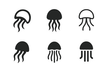 Wall Mural - Jellyfish Logo Variations. Jellyfish in Motion. Set Logo of Jellyfish in Motion: stylized jellyfish icon. harmonious logo variations of the same emblematic