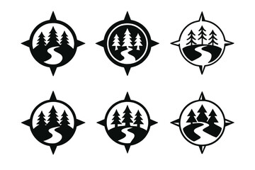 Wall Mural - Forest Adventure Logos. Forest Adventures. Set Logo of Forest Adventures: compass and forest path. harmonious logo variations of the same emblematic concept,