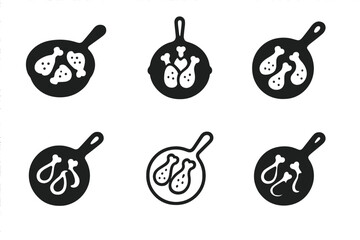Wall Mural - Pan-Fried Chicken Logos. Pan-Fried Chicken. Set Logo of Pan-Fried Chicken: skillet with fried chicken pieces. harmonious logo variations of the same emblematic