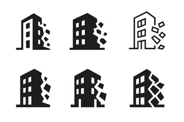 Wall Mural - Harmonious Collapse Logos. Building Collapse. Set Logo of Building Collapse: stylized crumbling structure. harmonious logo variations of the same emblematic