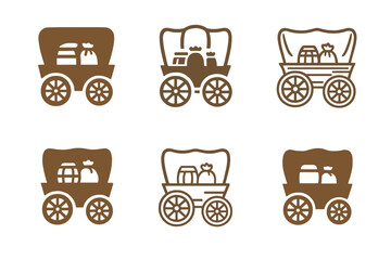 Wall Mural - Settler Logo Variations. Settler. Set Logo of Settler: wagon with supplies. harmonious logo variations of the same emblematic concept, each with different