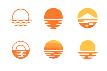 Wall Mural - Sunset Sky Logos. Sunset Sky. Set Logo of Sunset Sky: sun reflection on water. harmonious logo variations of the same emblematic concept, each with different