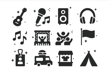 Wall Mural - Music Festival Icons. Professional makeup artist?s chair. Set Logo of Professional makeup artist?s chair: Mirror. harmonious logo variations of the same