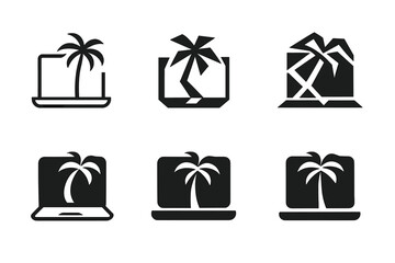 Wall Mural - Digital Nomad Logos. Digital Nomad Lifestyle .. Set Logo of Digital Nomad Lifestyle .: laptop with palm tree. harmonious logo variations of the same emblematic