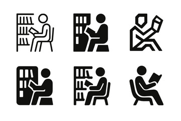 Wall Mural - Library Logo Variations. Person in Library. Set Logo of Person in Library: individual reading in quiet space icon. harmonious logo variations of the same