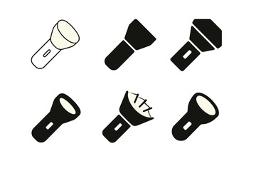 Wall Mural - Flashlight Beam Logos. Flashlight Beam. Set Logo of Flashlight Beam: stylized torch with glowing light. harmonious logo variations of the same emblematic