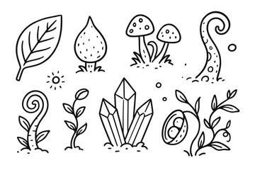  Alien Plant Life. Extraterrestrial Vegetation. Hand-drawn doodle illustration Extraterrestrial Vegetation alien leaf bulb tentacle spiral crystal pod vine