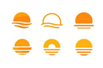 Wall Mural - Sunset Logo Variations. Sunset Sky. Set Logo of Sunset Sky: stylized sunset icon. harmonious logo variations of the same emblematic concept, each