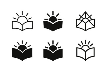 Wall Mural - New Chapter Logos. New Chapter in Life. Set Logo of New Chapter in Life: open book with sunrise. harmonious logo variations of the same emblematic concept,
