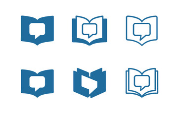 Wall Mural - Conversation Logos Grid. Conversation Starters. Set Logo of Conversation Starters: open book with speech bubble. harmonious logo variations of the same