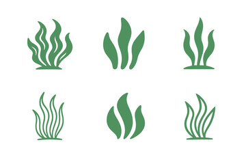 Wall Mural - Seaweed Logo Variations. Seaweed Swaying. Set Logo of Seaweed Swaying: stylized oceanic plant icon. harmonious logo variations of the same emblematic concept,