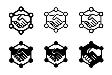 Networking Logo Variations. Your network is your net worth. Set Logo of Networking: connected handshake. harmonious logo variations of the same emblematic