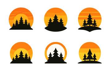 Wall Mural - Sunset Sky Logos. Sunset Sky. Set Logo of Sunset Sky: sun with silhouetted tree line. harmonious logo variations of the same emblematic concept, each with