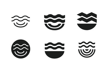 Wall Mural - Open Water Logos. Open Water. Set Logo of Open Water: waves and ripples silhouette. harmonious logo variations of the same emblematic concept, each with
