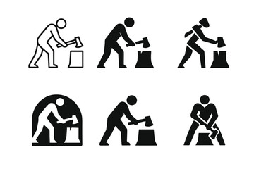 Wall Mural - Chopping Firewood Logos. Chopping Firewood. Set Logo of Chopping Firewood: person swinging axe at log. harmonious logo variations of the same emblematic