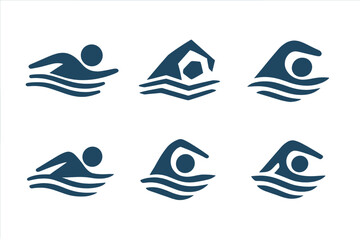 Wall Mural - Open Water Logo Variations. Open Water. Set Logo of Open Water: swimming figure with motion lines. harmonious logo variations of the same emblematic concept,