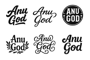 Wall Mural - Diverse Anu Lettering. Anu God. Set lettering. harmonious lettering variations of the same emblematic concept (Bold hand-lettering with playful swashes,