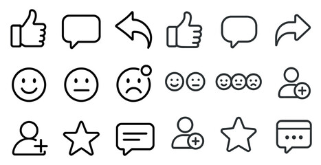 Social media interaction icons set - outline, chat, communication symbols