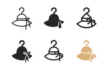 Wall Mural - Hanging Hat Logos. Hanging Hat. Set Logo of Hanging Hat: sun hat with ribbon. harmonious logo variations of the same emblematic concept, each with different